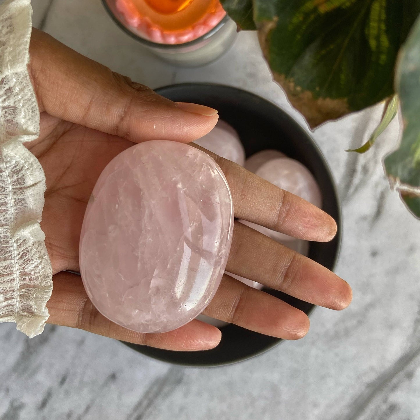 Rose Quartz Palm Stone | Self Love & Confidence Crystal Stones