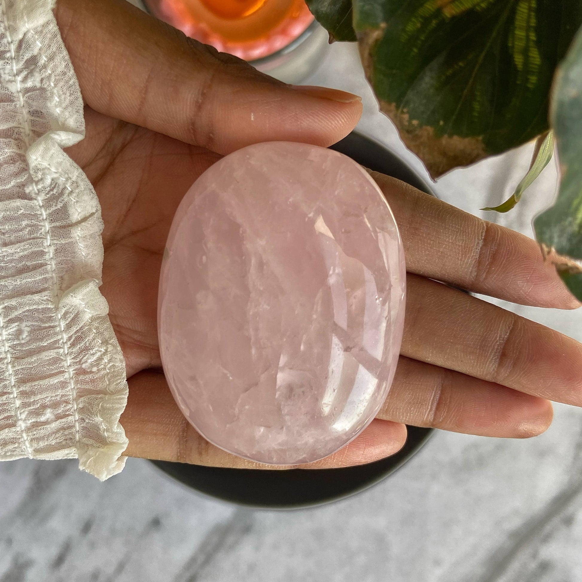 Rose Quartz Palm Stone | Self Love & Confidence Crystal Stones