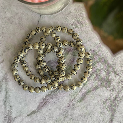 Dalmatian Jasper Bead Bracelet | Promotes Joy & Release Negativit Crystal Stones