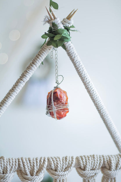 Unique Wall Hanging with Raw Orange Carnelian