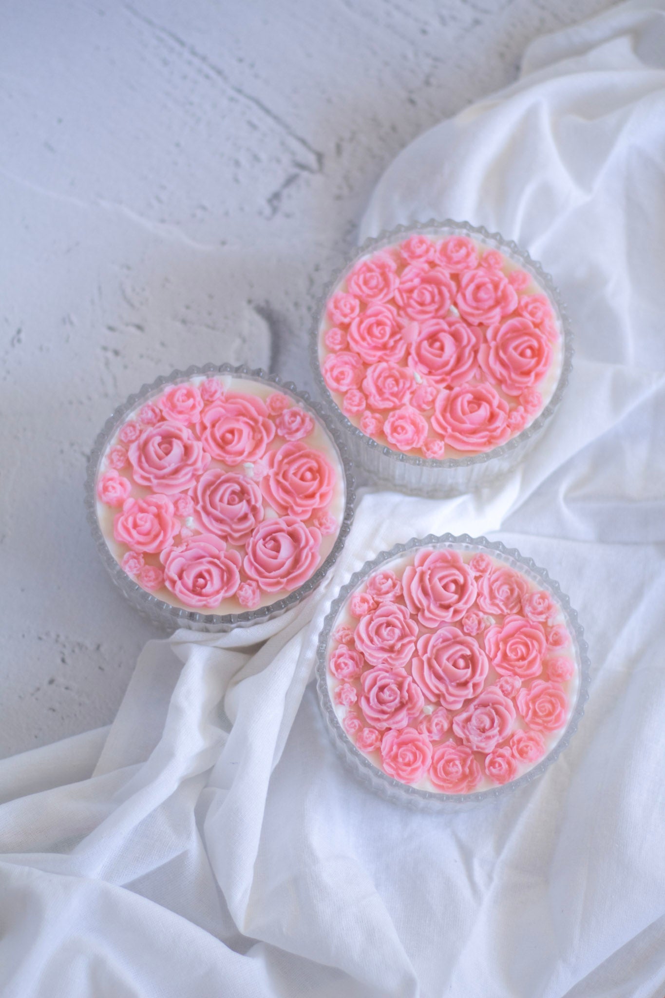 Pink Rose bouquet Soy Scented Candle with Lid set of 3 | candy jar