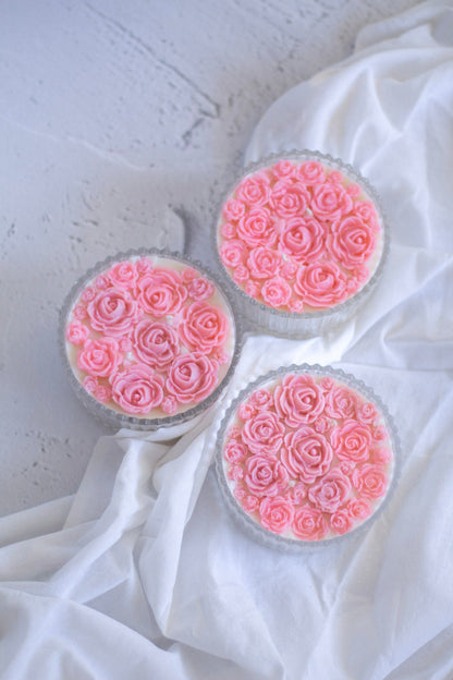 Pink Rose bouquet Soy Scented Candle with Lid set of 3 | candy jar