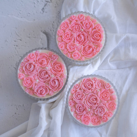 Pink Rose bouquet Soy Scented Candle with Lid set of 3 | candy jar