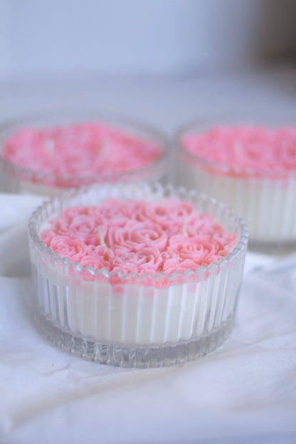 Pink Rose bouquet Soy Scented Candle with Lid set of 3 | candy jar