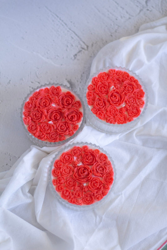 Red Rose bouquet Soy Scented Candle pack of 3 Candy Jar