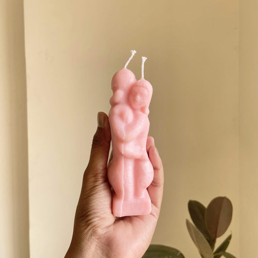 Pink Hugging Couple Candle Candles