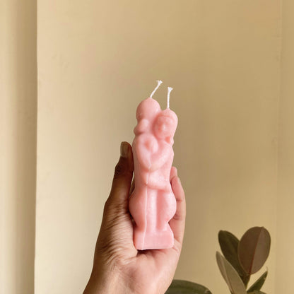 Pink Hugging Couple Candle Candles