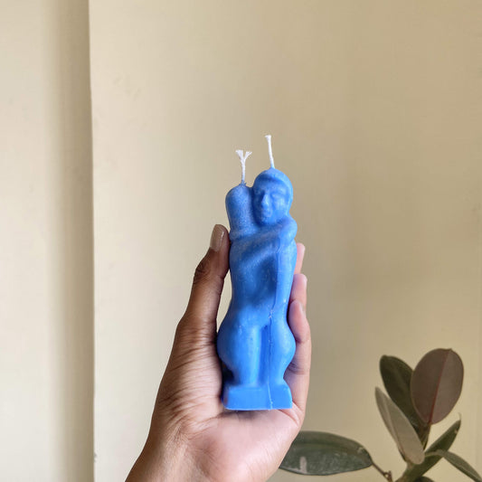 Blue Hugging Couple Candle Candles