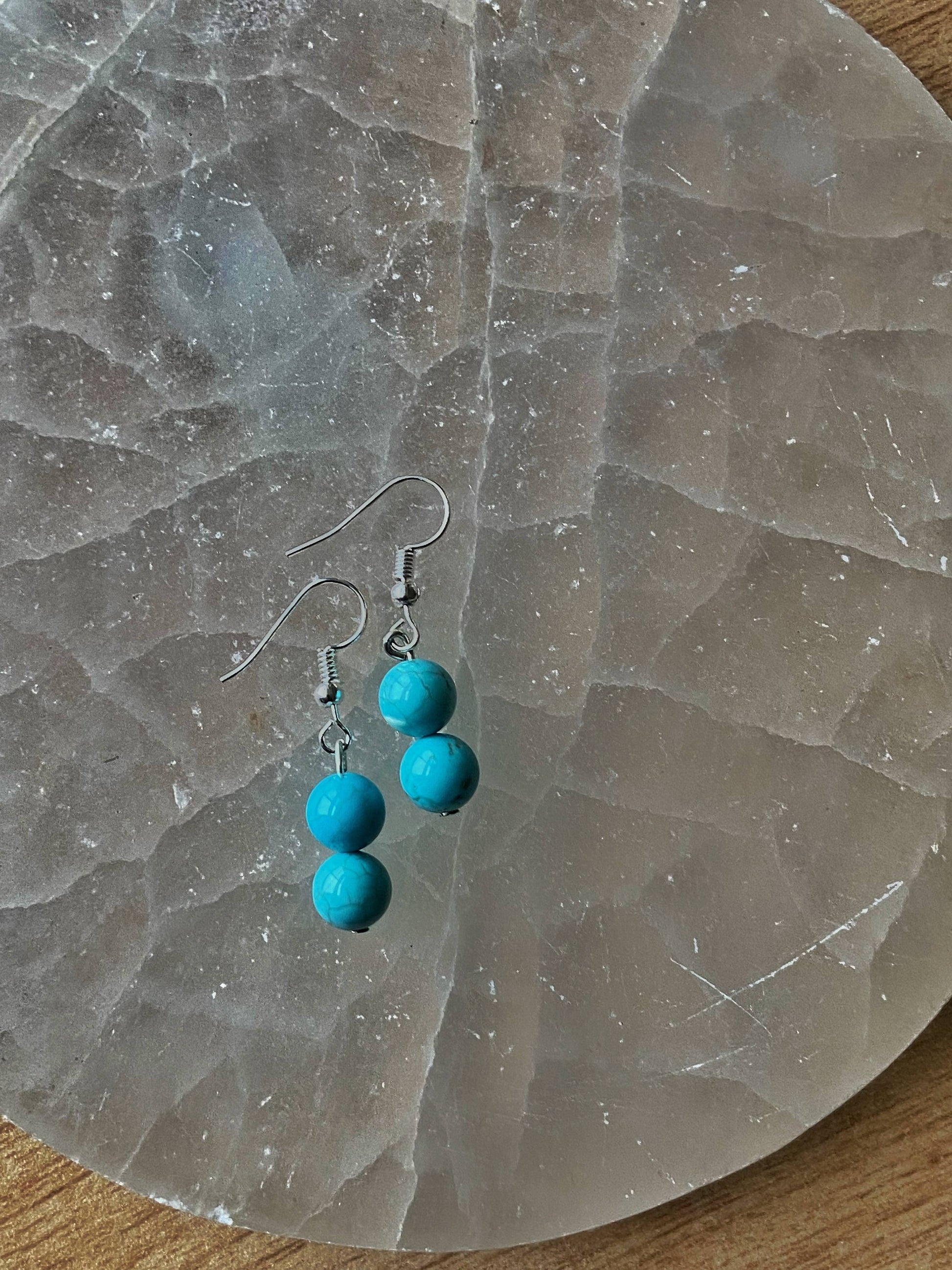 Synthetic Turquoise Bead Earring (Manmade) - Stone Of Protection & Mediatation Crystal Stones