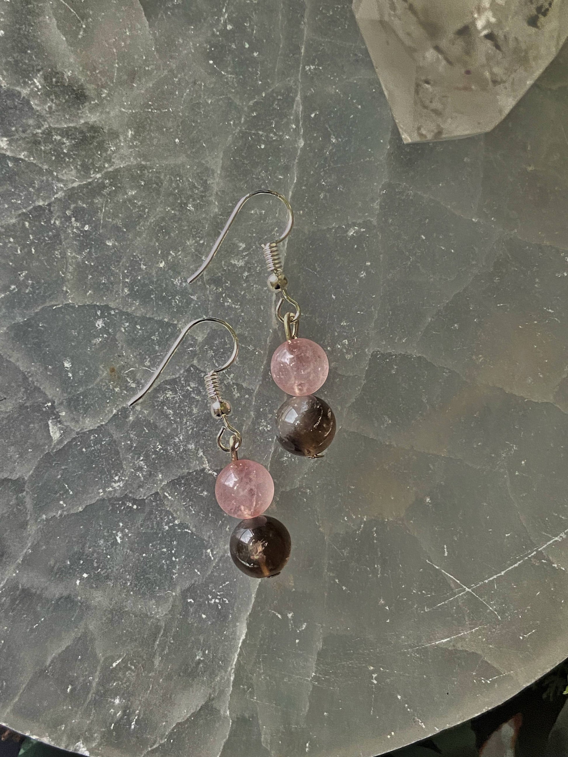 Rose Quartz + Smoky Bead Earring Crystal & Stones
