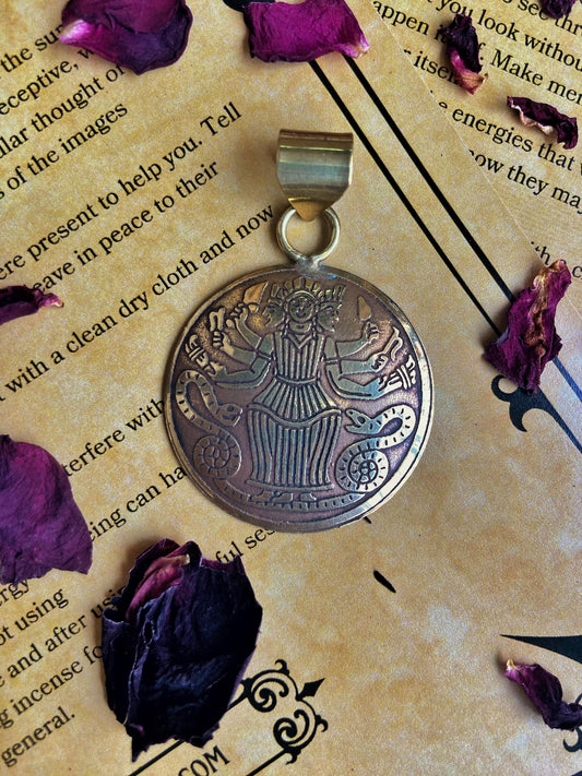 Goddess Hecate Brass Pendant with black cord