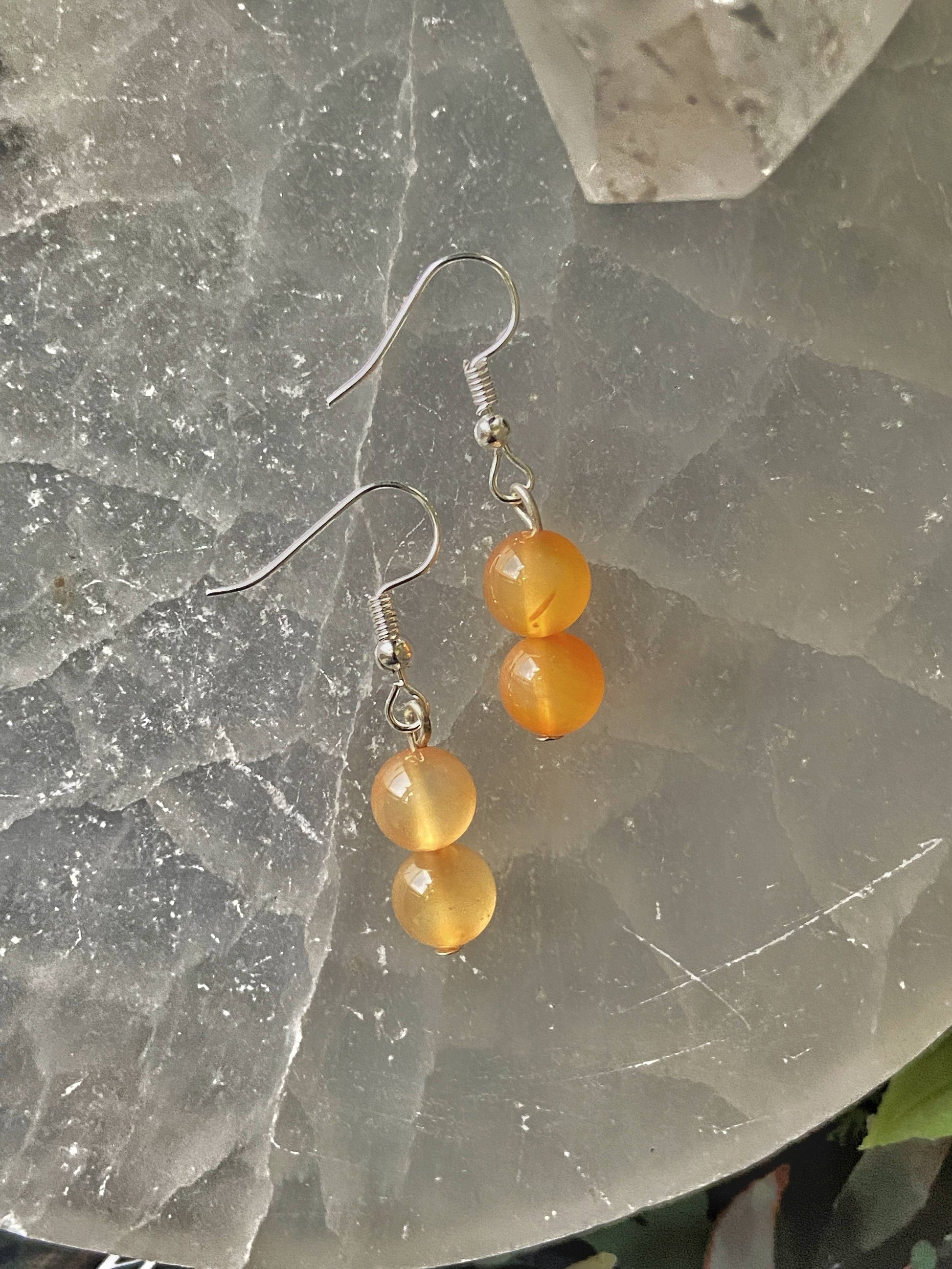 Orange Carnelian Bead Earring Crystal & Stones
