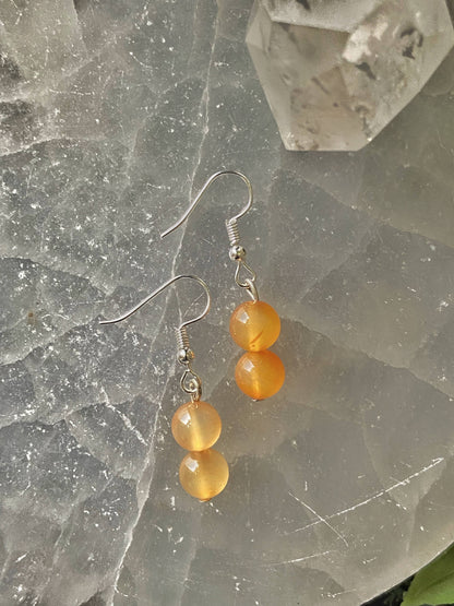 Orange Carnelian Bead Earring Crystal & Stones