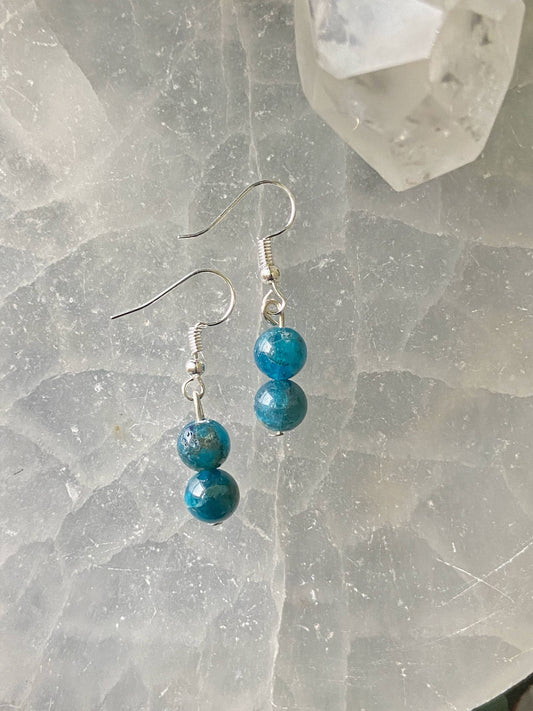 Blue Apatite Bead Earring | Stone Of Motivation & Independence Crystal Stones