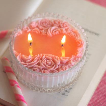 Pink Rose bouquet Soy Scented Candle with Lid set of 3 | candy jar
