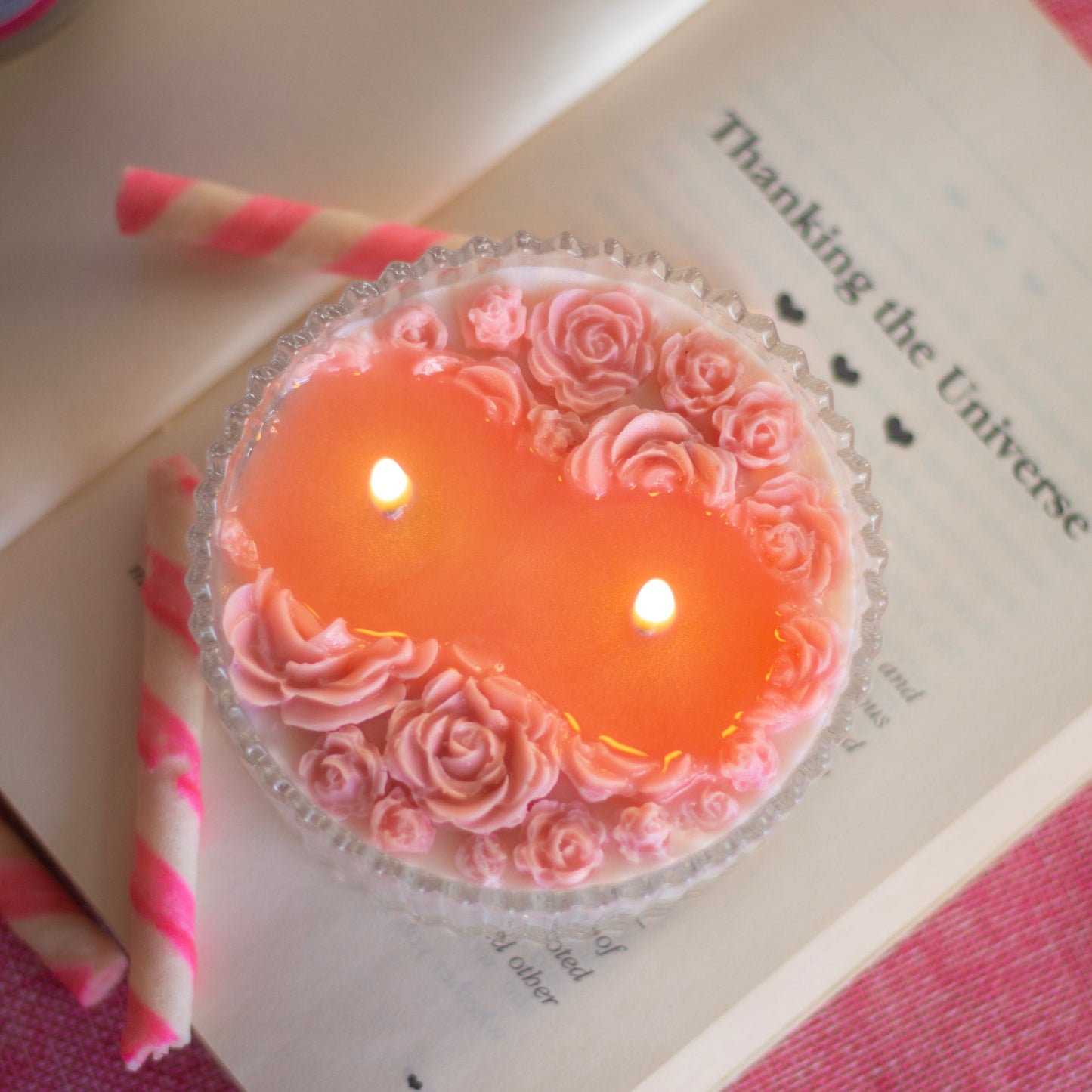 Pink Rose bouquet Soy Scented Candle with Lid set of 3 | candy jar