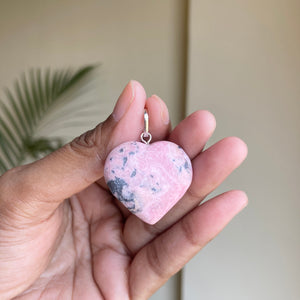 Pink Rhodonite mini Heart Pendant with Black Cord | Attract Love in general & Promotes inner Peace
