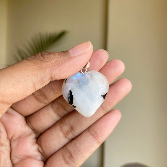 Rainbow Moonstone Mini Heart Pendant With Black Cord| Cool Downs The Emotional Stress Crystal &