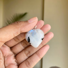 Load image into Gallery viewer, Rainbow Moonstone mini Heart Pendant with Black Cord| Cool downs the emotional stress