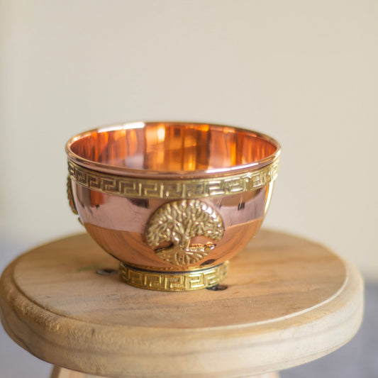 Small Tree Of Life Carved Copper Offering Bowl Altarware | Altar