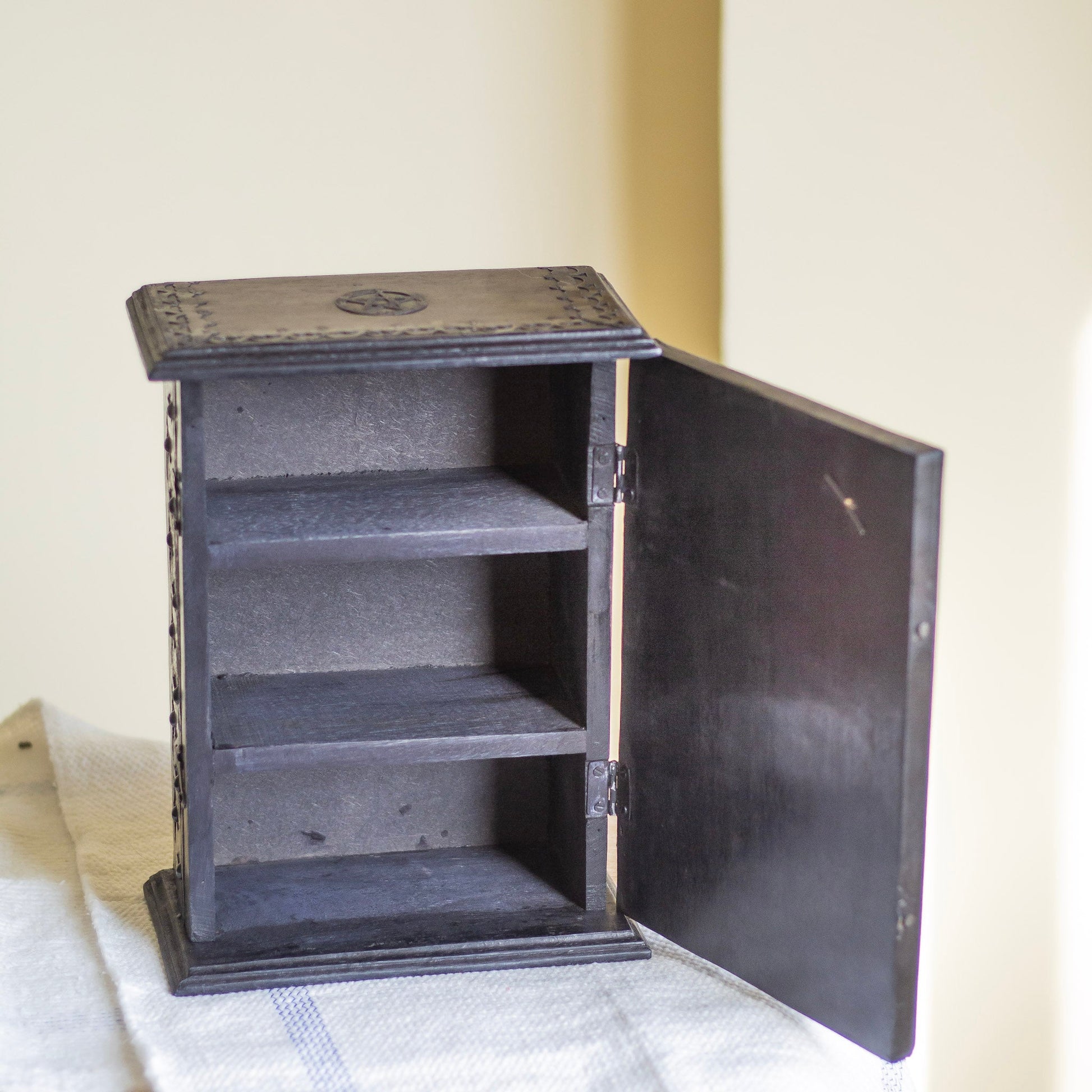 Black Wooden Altar Chest | Celtic Knot Cross Pentacle Altarware