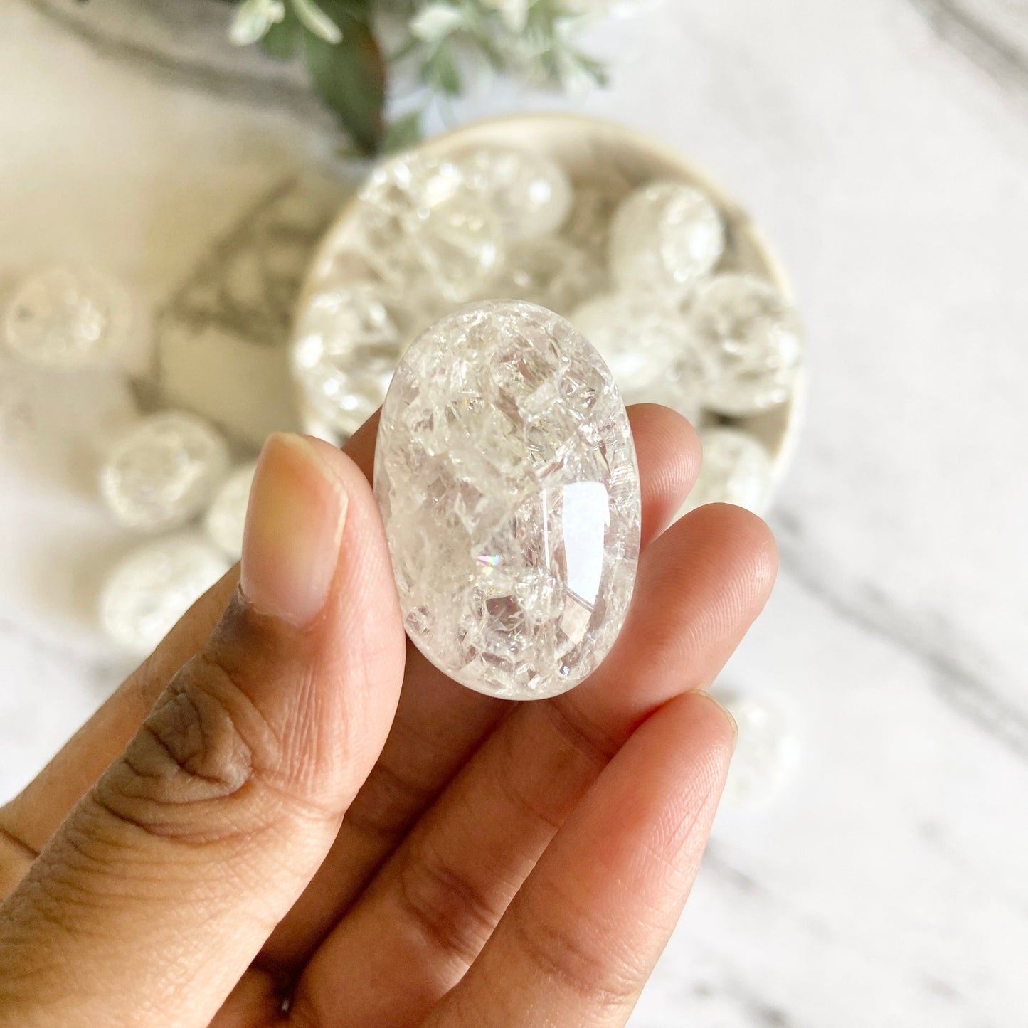 Clear Crackle Quartz Tumble Stone | Meditation & To Connect With Guiding Angels Crsytal Stones