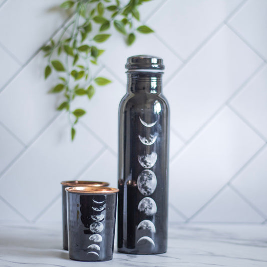 Moonphase Black Copper Bottle With 2 Glass Altarware | Altar
