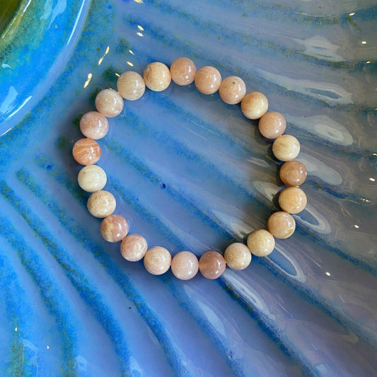 Peach Moonstone Bead Bracelet Crystal & Stones