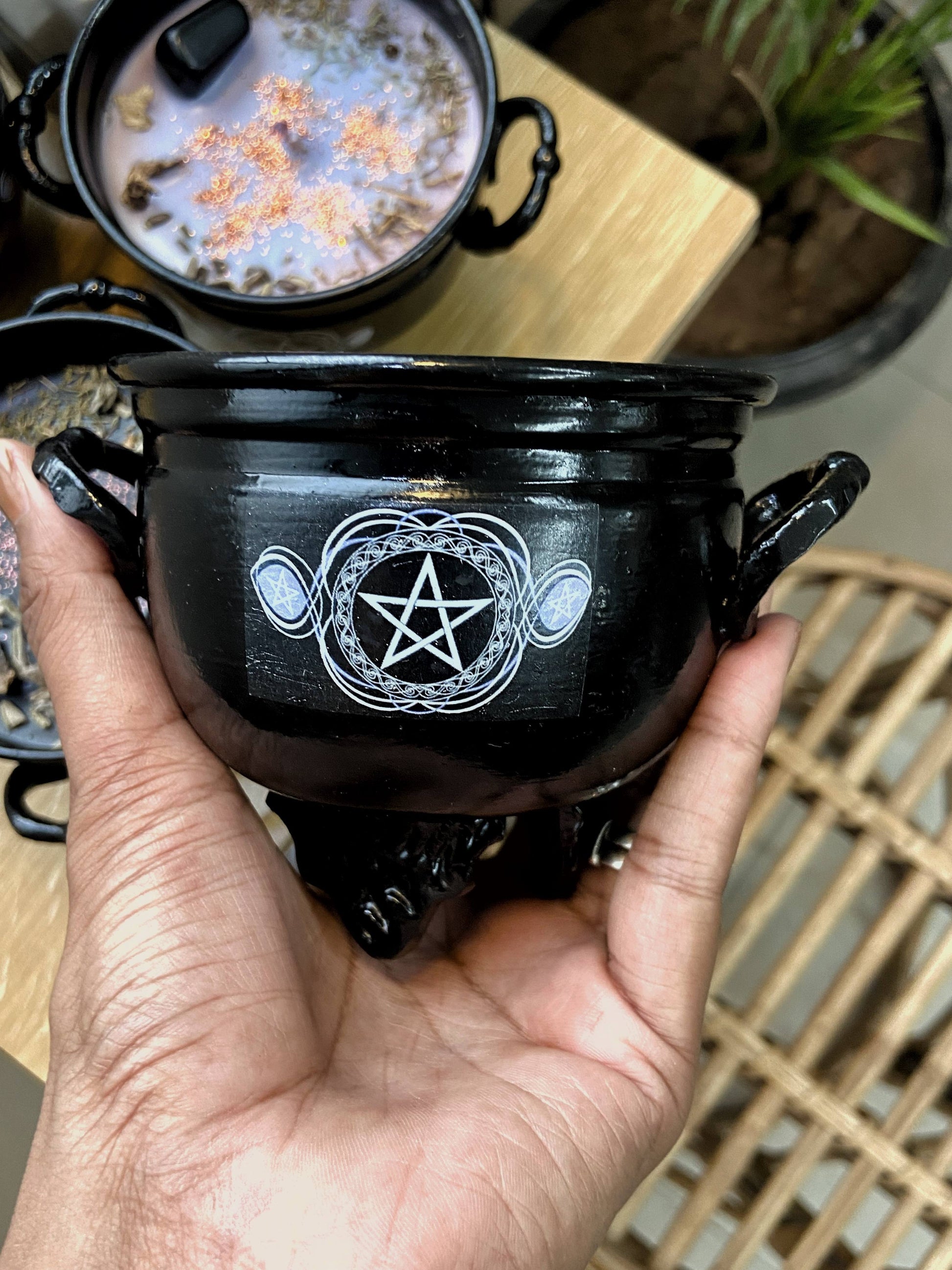 Pentacl Print Cauldron Candle | Remove Evil Eye & Cleanse Protect Candles