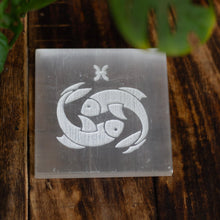 Load image into Gallery viewer, Pisces zodiac symbol carved Selenite Plate
