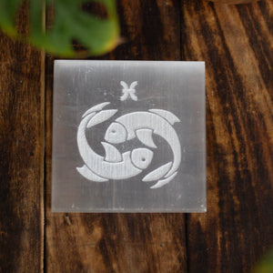 Pisces zodiac symbol carved Selenite Plate