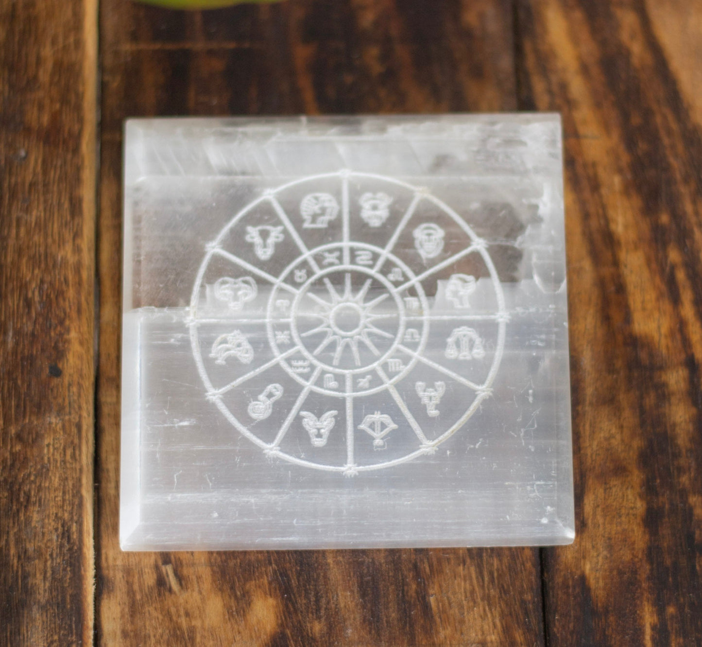 Zodiac Circle Carved Selenite Plate Crystal & Stones