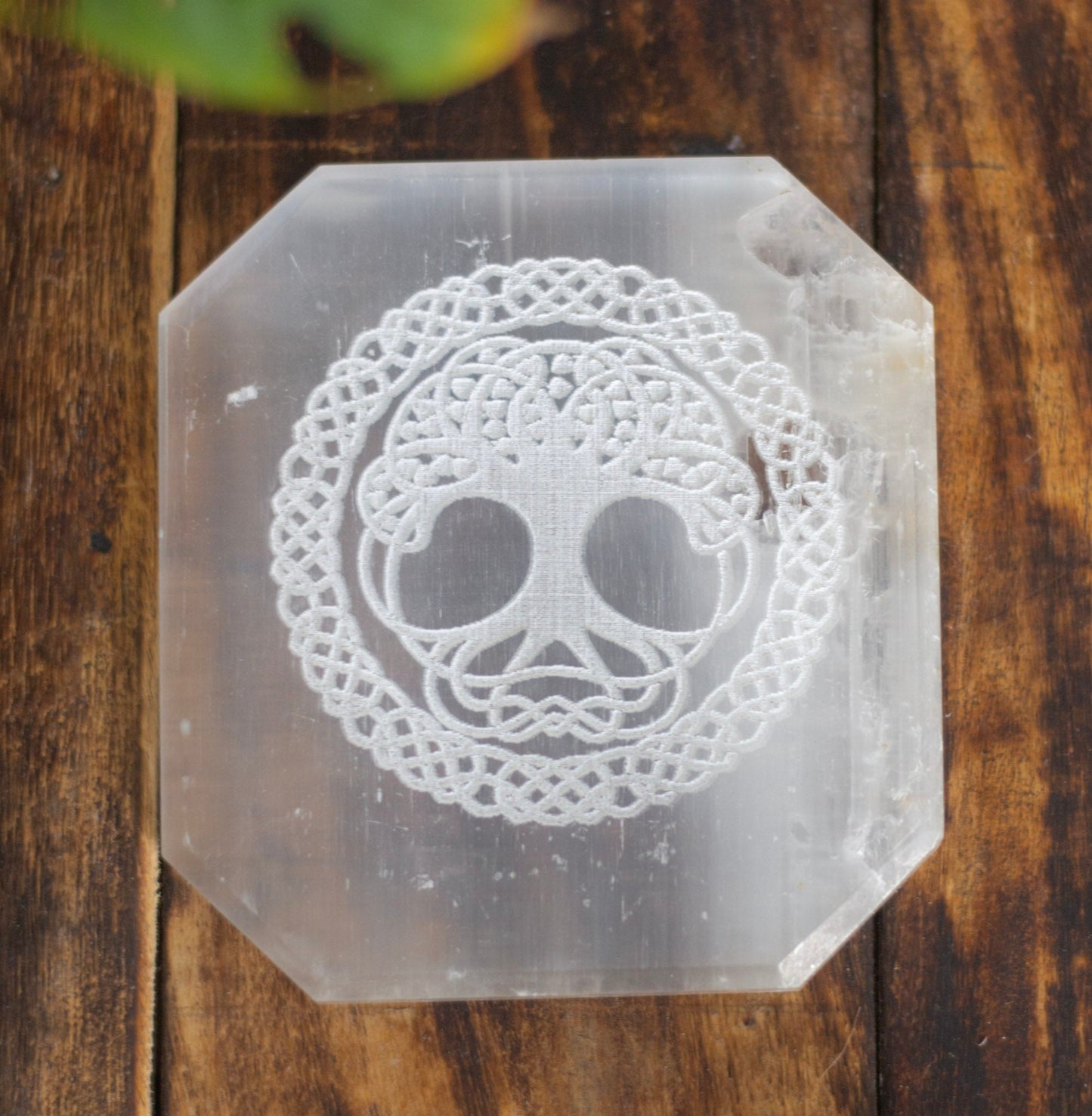 Tree Of Life Symbol Carved Selenite Plate Crystal & Stones