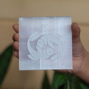 Pisces zodiac symbol carved Selenite Plate