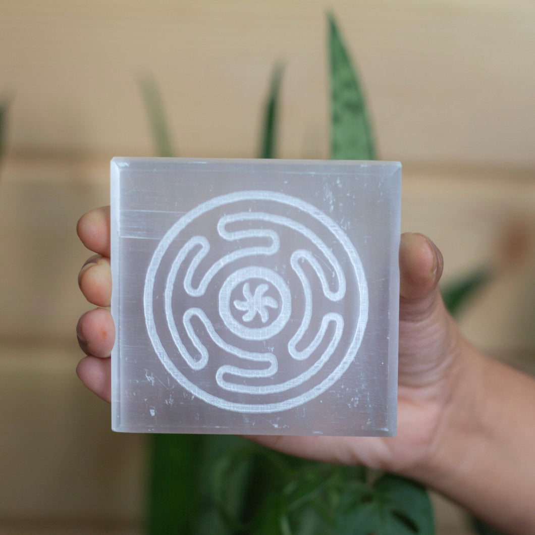 Hecate Circle Carved Selenite Plate