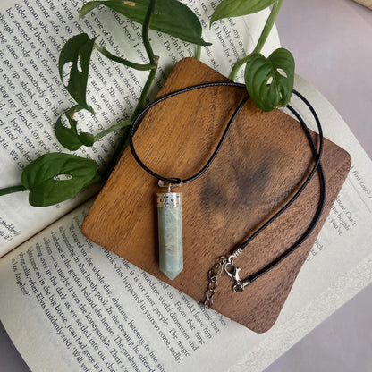 Amazonite Pencil Pendant With Leather Cord | Money Wealth & Success Crystal Stones
