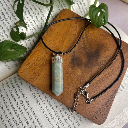Amazonite Pencil Pendant With Leather Cord | Money Wealth & Success Crystal Stones