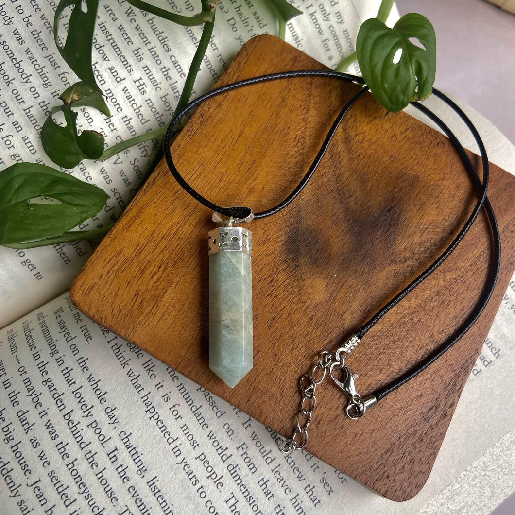 Amazonite Pencil Pendant with leather cord | Money, Wealth & Success