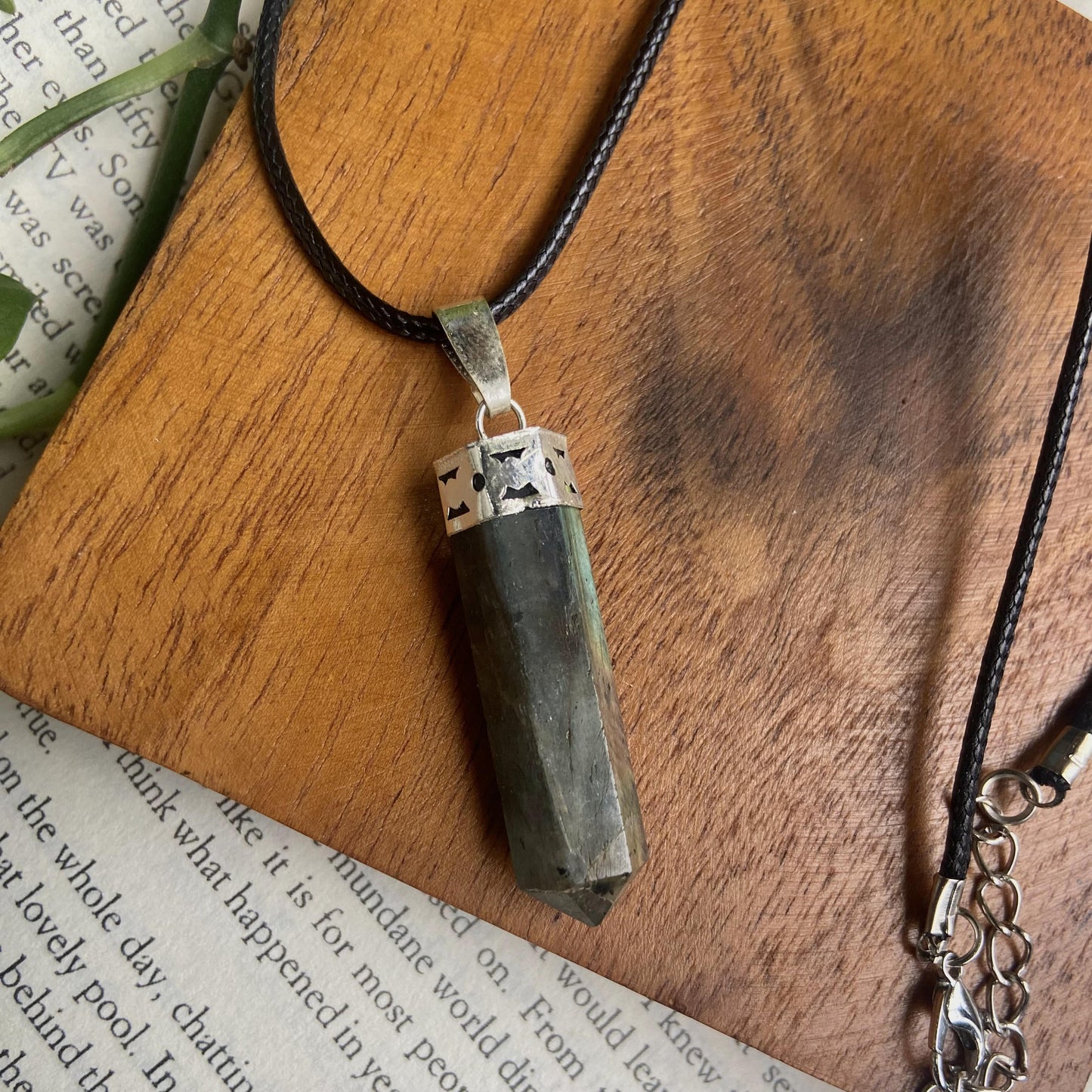 Labradorite Pencil Pendant With Leather Cord | Psychic Abilities & Intuition Crystal Stones