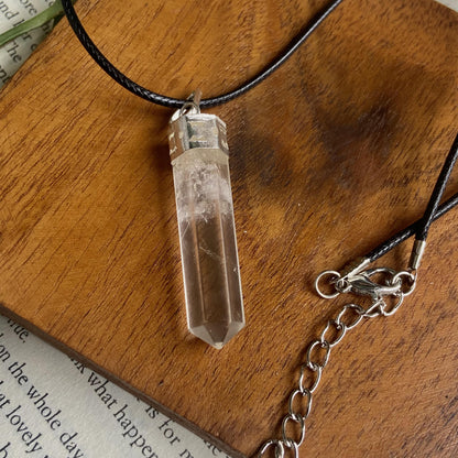 Clear Quartz Pencil Pendant With Leather Cord | Master Healer Crystal & Stones