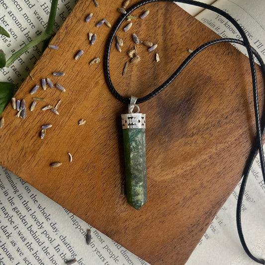 Green Jade Pencil Pendant With Leather Cord | Luck & Prosperity Crystal Stones