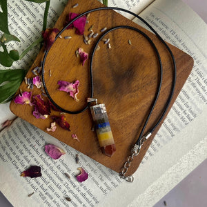 Seven Chakra Pencil Pendant with leather cord | Balance seven chakra