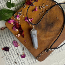 Load image into Gallery viewer, Angelite Point Pendant with leather cord | Stone to Connect with Spirit Guides