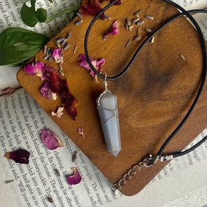 Angelite Point Pendant with leather cord | Stone to Connect with Spirit Guides