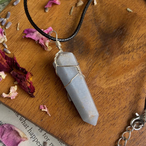 Angelite Point Pendant with leather cord | Stone to Connect with Spirit Guides
