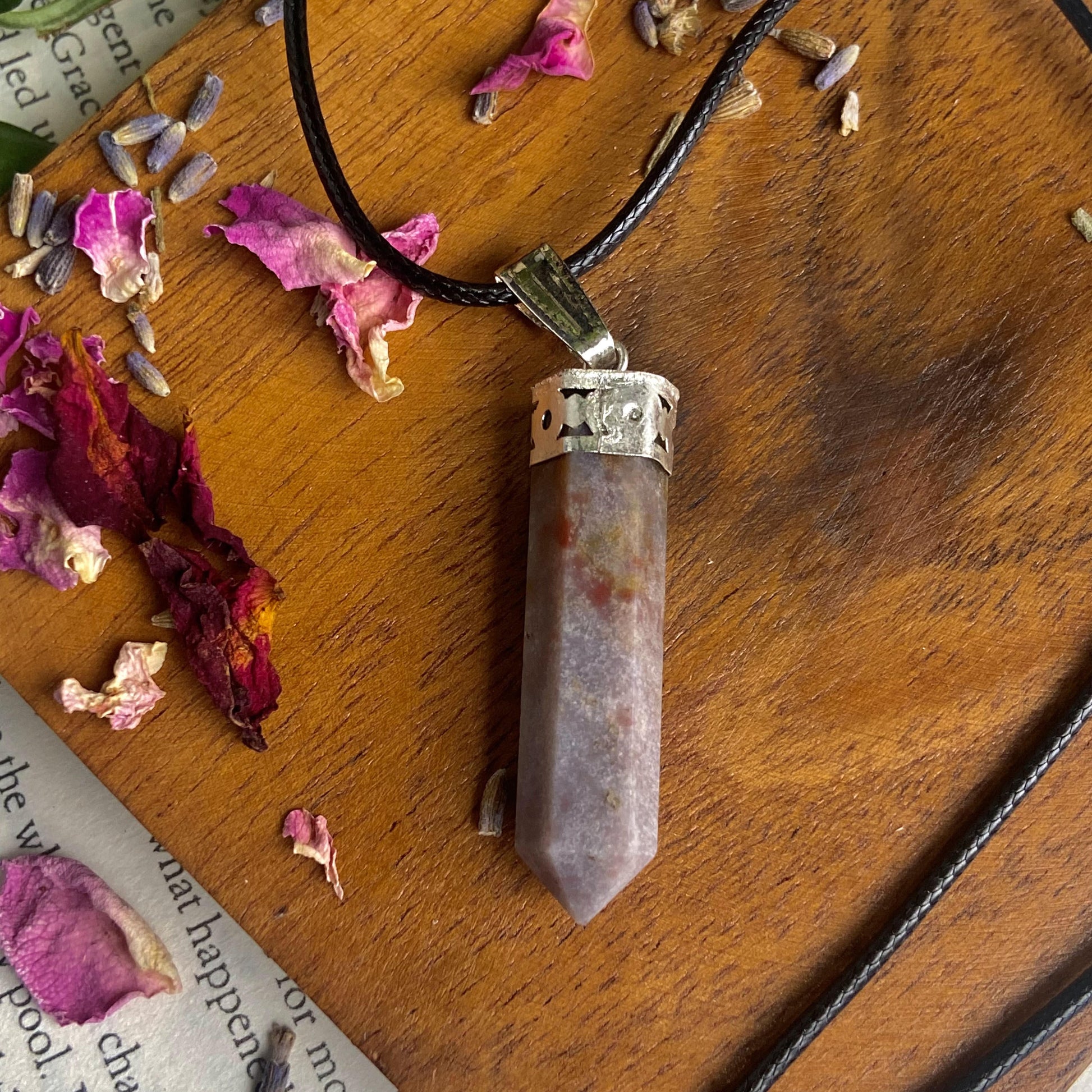 Fancy Jasper Pencil Pendant With Leather Cord | Inner Strength & Confidence Crystal Stones