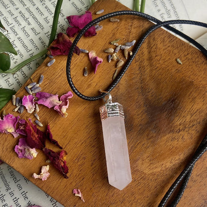 Rose Quartz Pencil Pendant With Leather Cord | Stone Of Love & Self Crystal Stones