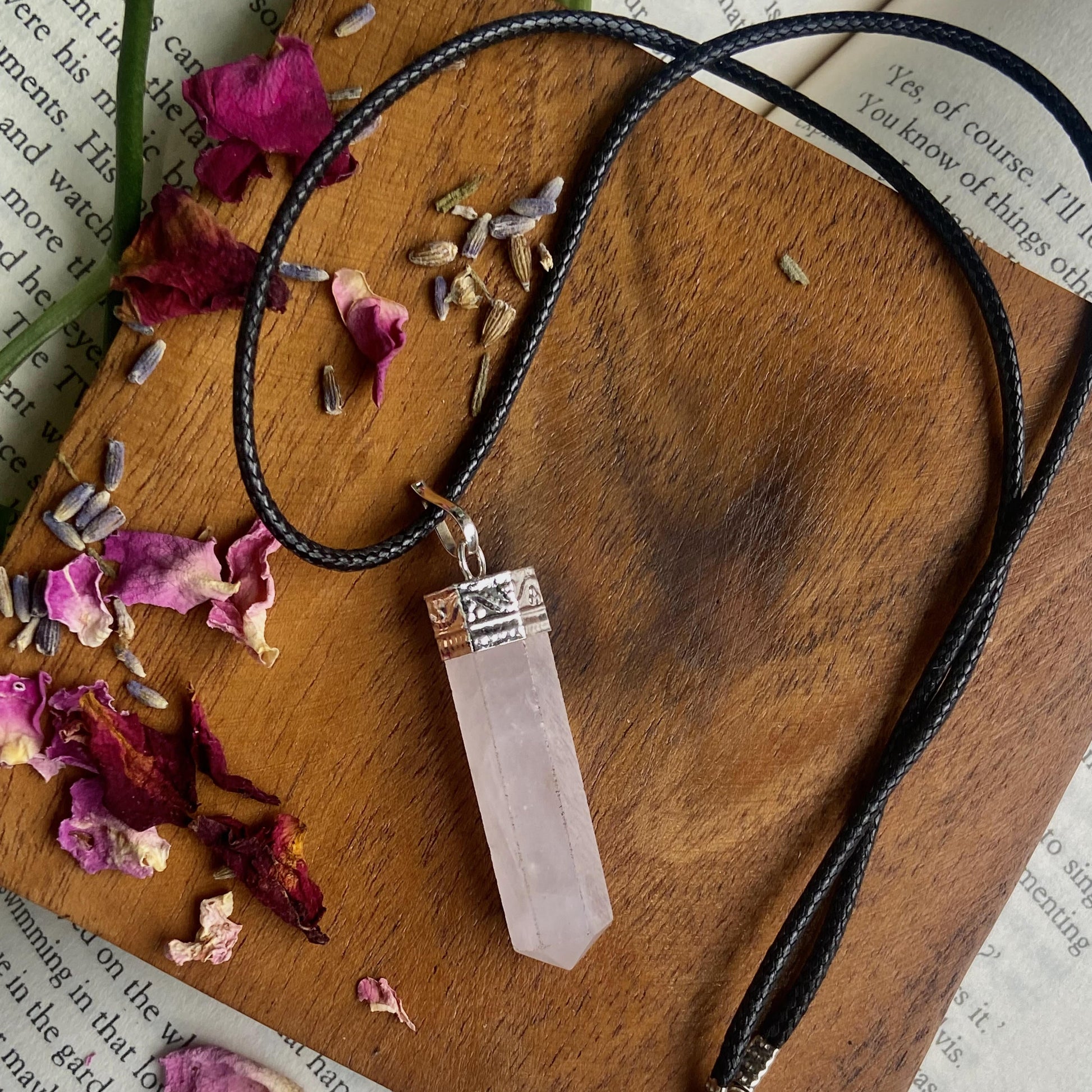 Rose Quartz Pencil Pendant With Leather Cord | Stone Of Love & Self Crystal Stones