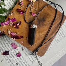 Load image into Gallery viewer, Black Tourmaline Pencil Pendant with leather cord | Grounding &amp; Protection