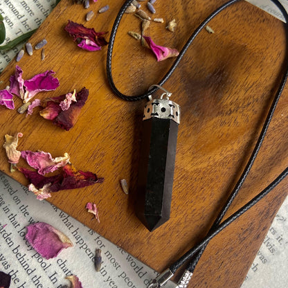 Black Tourmaline Pencil Pendant With Leather Cord | Grounding & Protection Crystal Stones